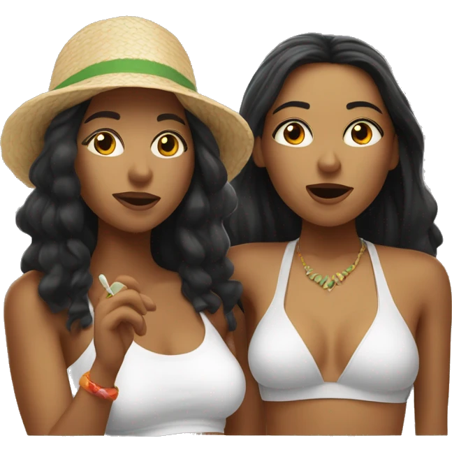 Two white latinas being stoners at the beach  emoji