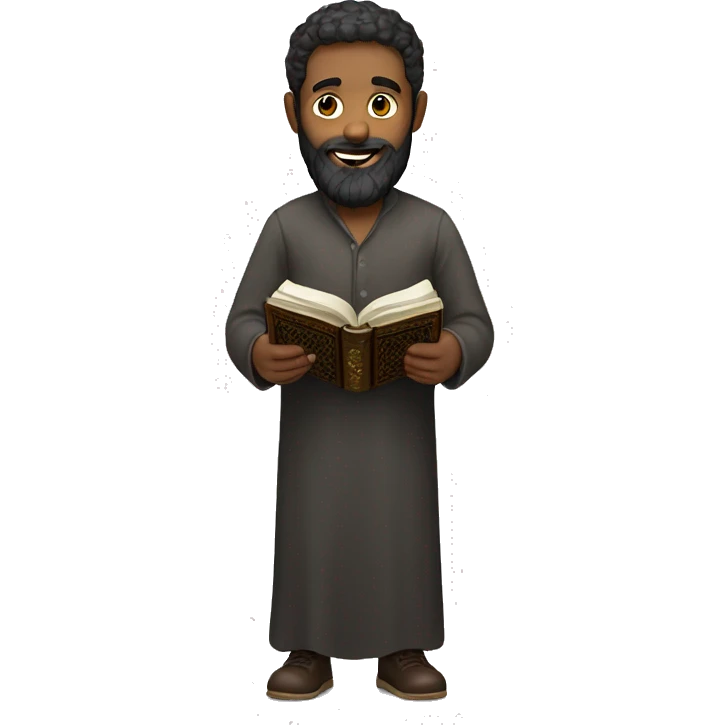 man with dark beard holding quran emoji