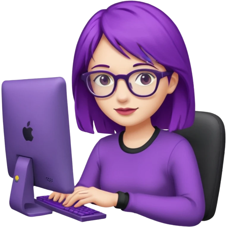 Mädchen mit lila Haaren und Computer und Brille emoji