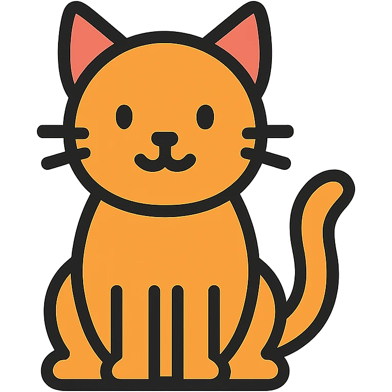 A cat in the style of a lineal color icon with black outlines emoji
