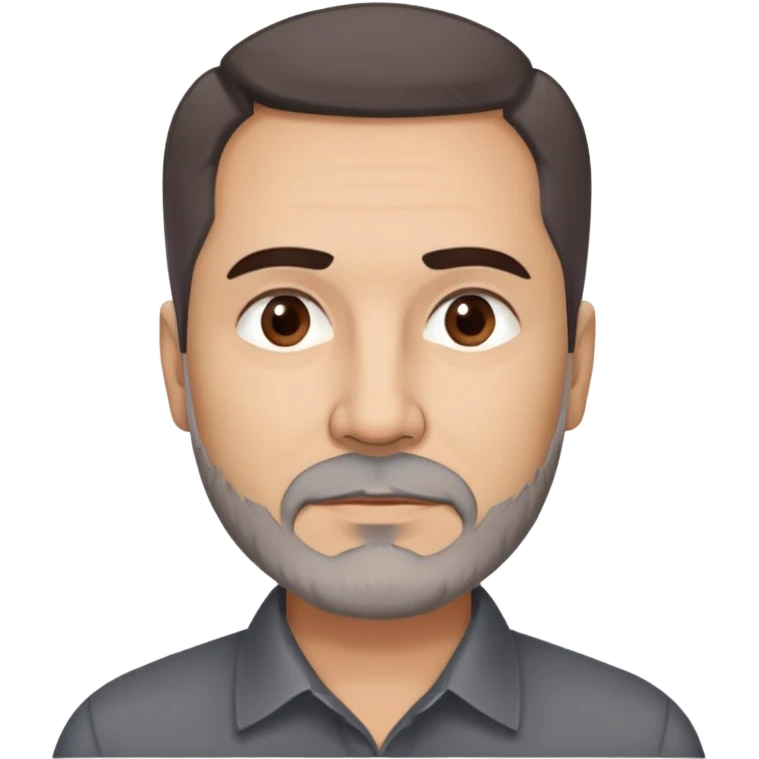 Hispanic man, 57 years old with light complexion. Round face with defined jawline. Expressive dark brown eyes, thick straight eyebrows. Short brown hair, slightly styled. Full brown beard with minimal gray. Professional appearance. Wearing a dark collared shirt. emoji
