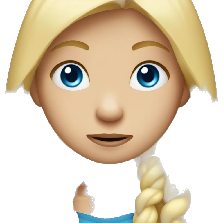 shy girl with hands in mouth, long blonde hair, blue eyes  emoji