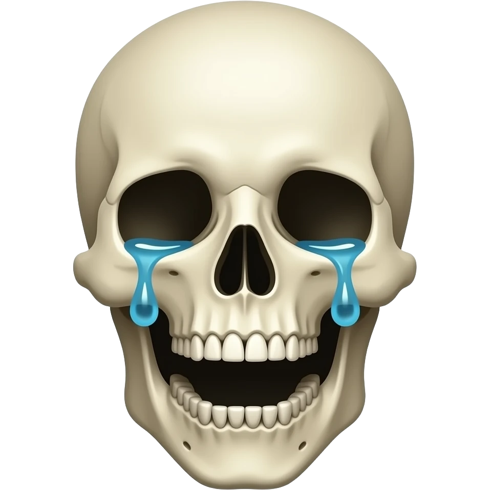 Skull face with tears in its eyes and full mouth open emoji
