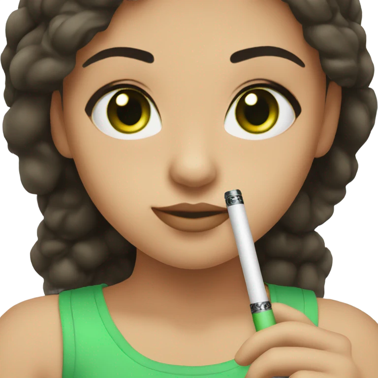 girl with dark brown hair and green eyes with electric cigarette emoji
