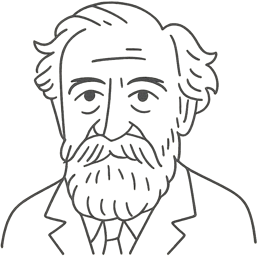 a hand drawn black outline portrait of philosopher Gaston Bachelard with similar-sized eyes based a famous portrait of him, with less messy hair emoji