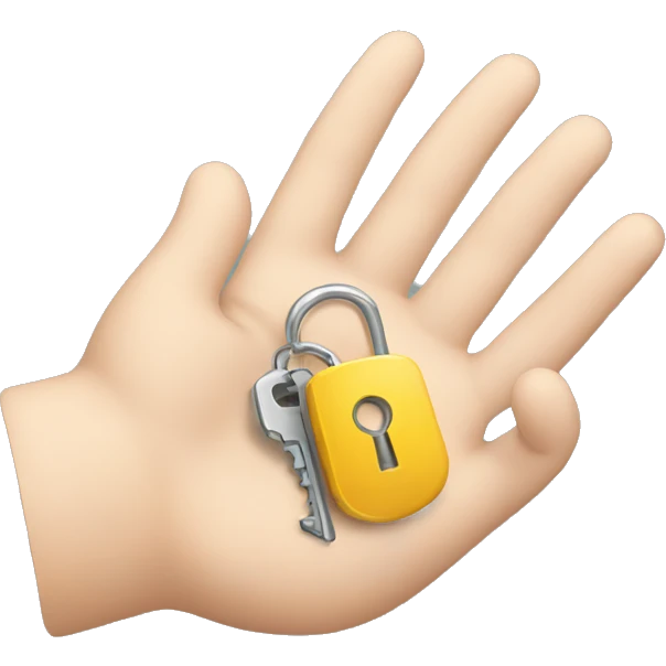 a curved hand with a key hovering over it emoji