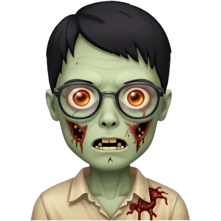 zumbie de cabelo preto,olhos pretos e oculos pequeno emoji