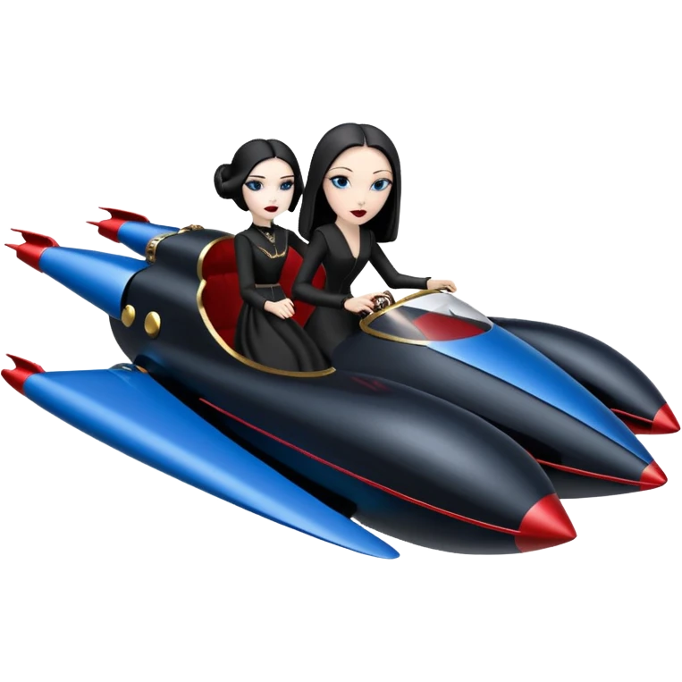 Jedi teen Morticia Addams flying a red and blue Zephyr-J Jumpspeeder anti-gravity repulsorlift powered by an imperial speeder steampunk hypercar  emoji
