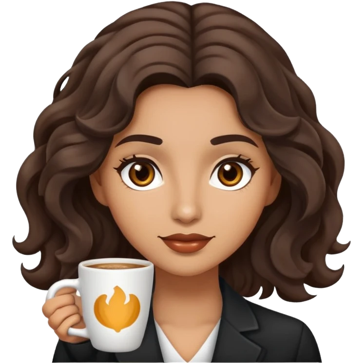 Light Olive skin woman with wavy espresso coloured hair and brown eyes emoji