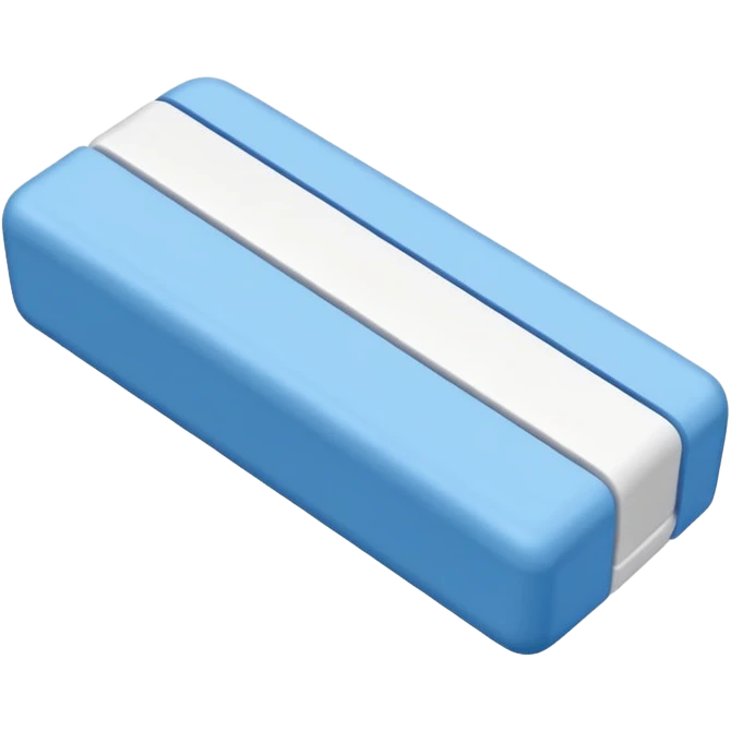 A single rubber white eraser with dark blue and light blue wrap emoji