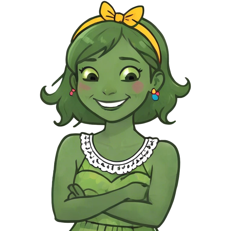 Arms crossed holding neck laughing girl emoji