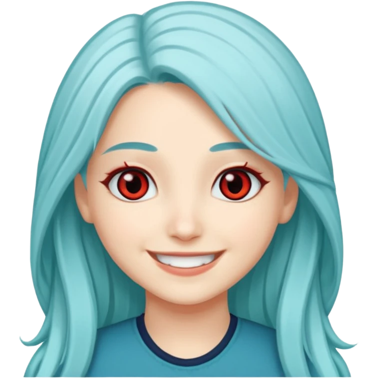 Long Cyan Haired Light Red Eyes White Skin Arabic American Girl Named Zackie Hatzune Kubota emoji