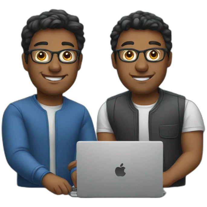 two tech guys working on a laptop emoji