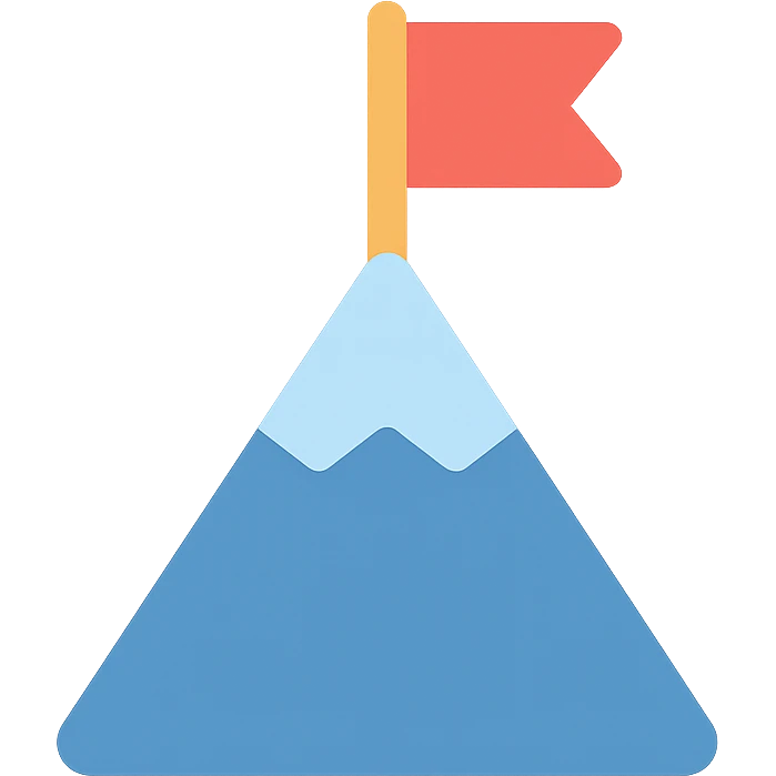 a mountain peak with a flag, achievement symbol, bold style emoji
