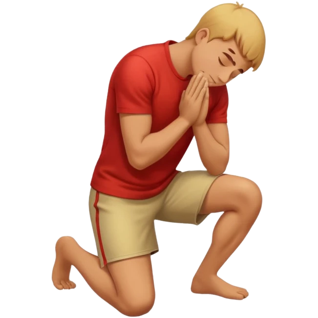man kneeling on the ground with head and arms lowered, bowing deeply in a gesture of respect, apple style emoji emoji