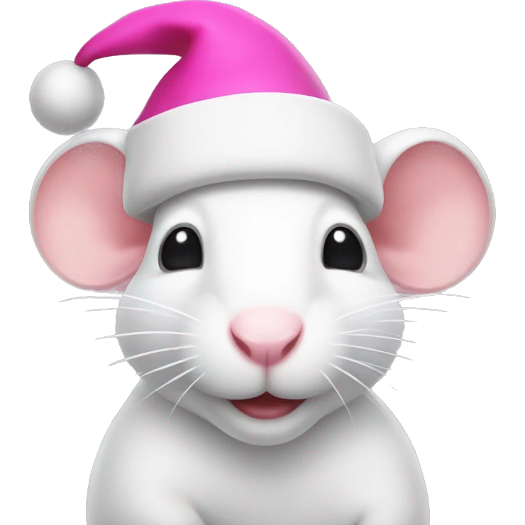 a white rat wearing a pink santa hat emoji