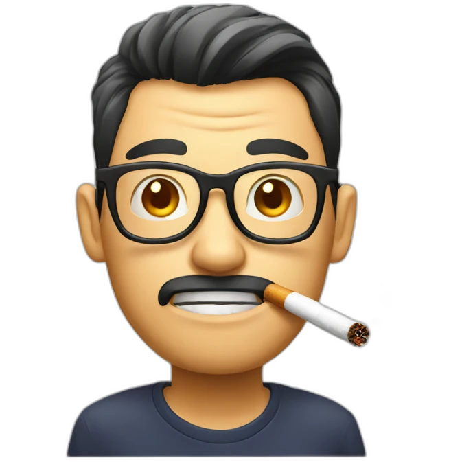 HongKong guy glasses worry face smoking emoji