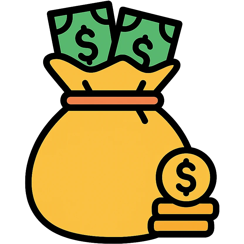 colored icon of a money bag with coins and banknotes peeking out emoji