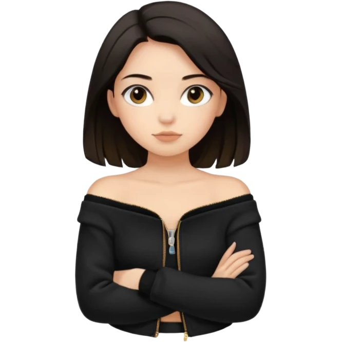  Siyah uzun saçlı ceket giyen esmerimsi kız fazla esmer değil siyah ceket  polar ceket ceket gevşek biraz omzundan çıkıyormuş gibi ve bugday ten rengi soltaraftaki omzundan çıkık sadece içinde de siyah crop var  emoji