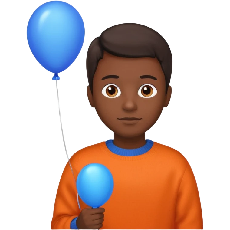 dark brown skin, orange sweater, hold blue balloon emoji