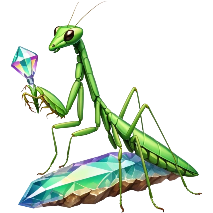 Base Animals: Praying Mantis + Geode
Types: Bug/Rock
Concept: A mantis with limbs and body segments made of colorful crystal formations that refract light into dazzling displays. Its scythe arms are razor-sharp crystal edges. emoji