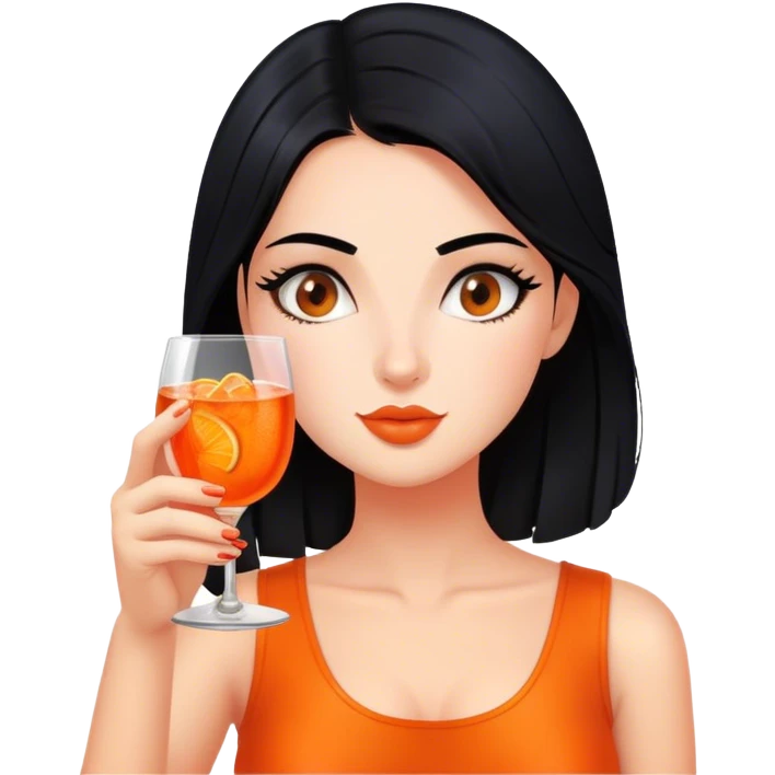 Girl with black hair drinking aperol spritz emoji