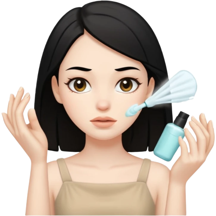 White girl with black hair in beige dress getting a facial cleansing emoji