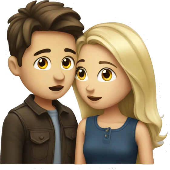 kissing, blonde boy, brunette girl emoji