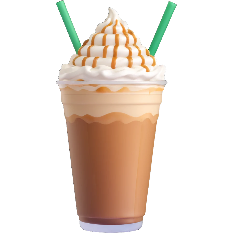 Starbucks iced latte in plastic cup with whipped cream and caramel drizzle emoji