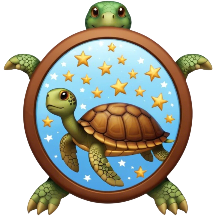 Turtle reflection in a mirror with stars emoji