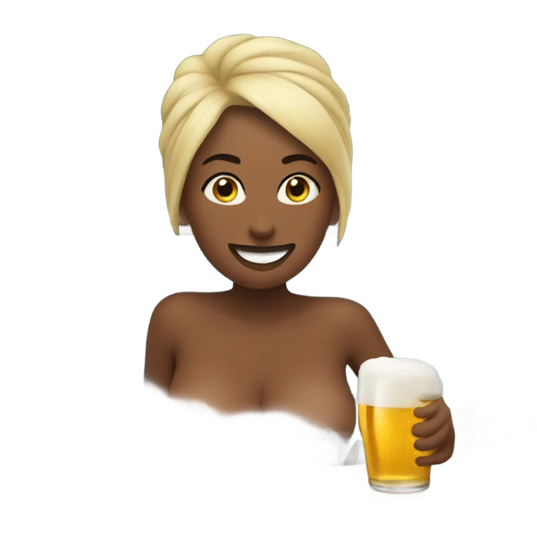 Female in hot tub with beer emoji