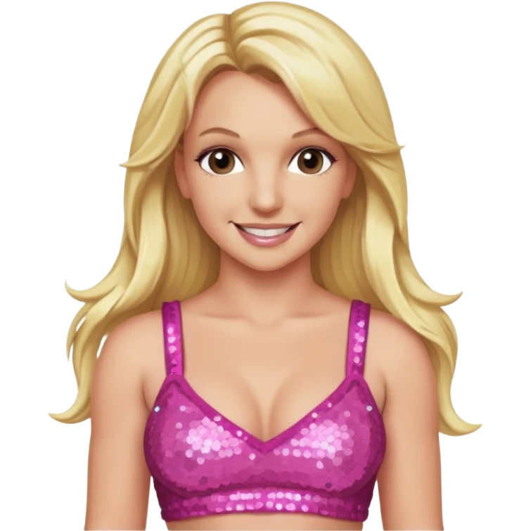 Britney Spears with long blonde hair, pink sequin crop top emoji