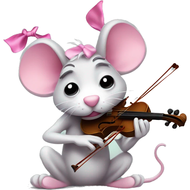 crying sad sobbing rat playing violin with a pink bow on top of his head emoji