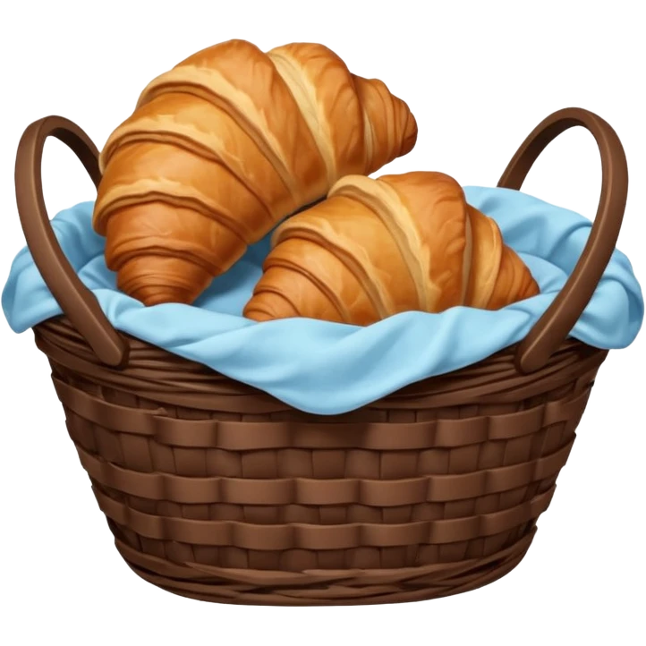 Croissant with poured chocolate in a pale blue wicker basket emoji