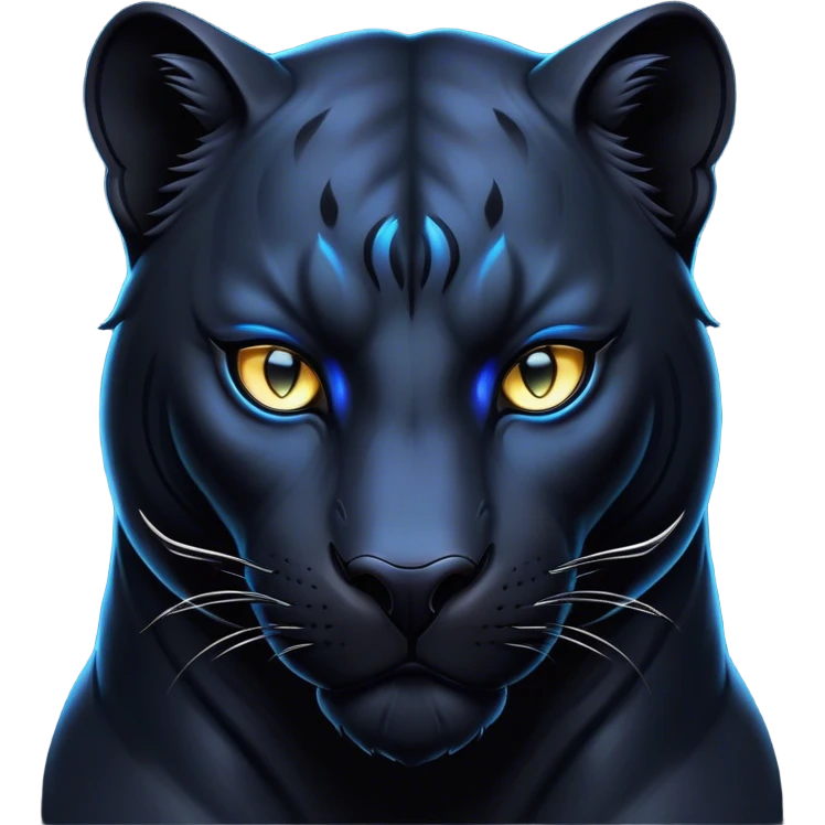 Cinematic Noble Panther Portrait Emoji, Poised and regal, with a sleek, muscular build draped in glossy, midnight-black fur and piercing, luminescent eyes, Simplified yet sharp and sophisticated features, highly detailed, glowing with a soft, mysterious glow, high shine, intelligent and enigmatic, stylized with an air of stealthy authority, focused and commanding, soft glowing outline, capturing the essence of a watchful and confident jungle guardian that appears ready to prowl out of the screen with effortless authority! emoji