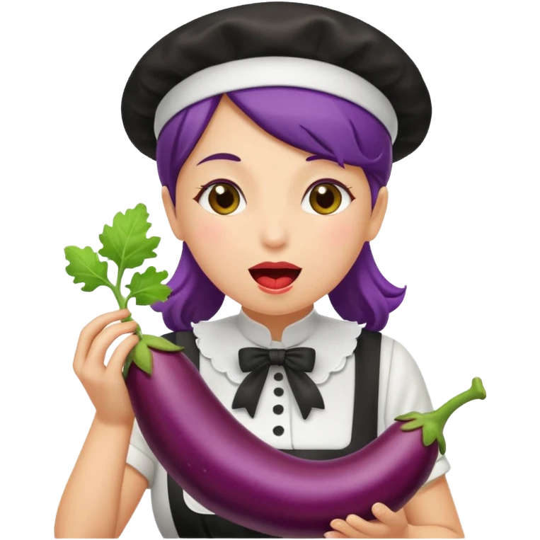 A women maid licking a wet eggplant emoji