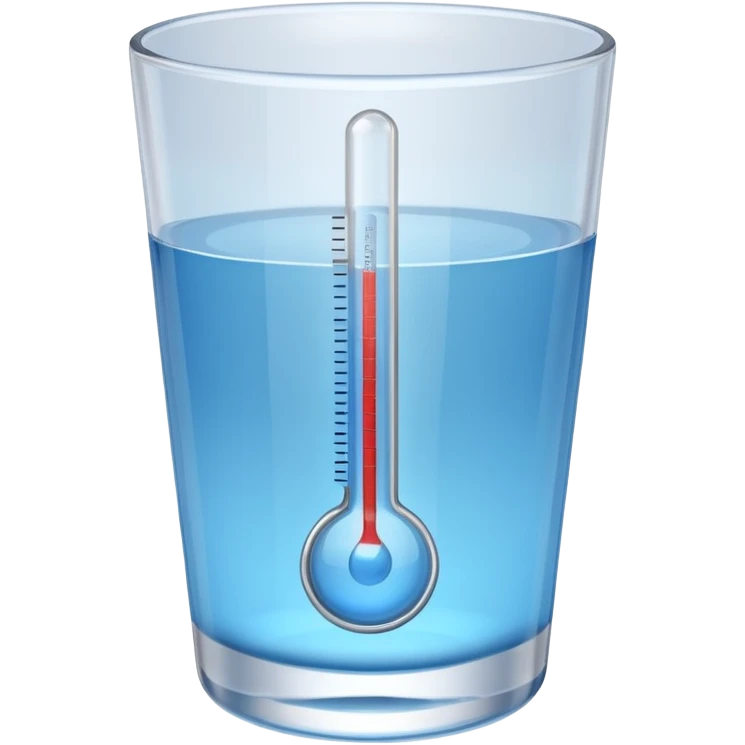 At a 45-degree angle backward and slightly to the right, the thermometer in a glass of water should be gray, like a mercury thermometer, and show 50+>C in 3D format. The water should also be blue. emoji