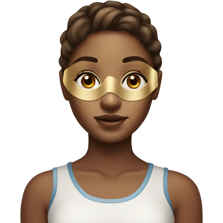 BROWN HAIR GIRL White girl with freackles and Brown hair, and blue eyes using Gold gel mask under her eyes emoji