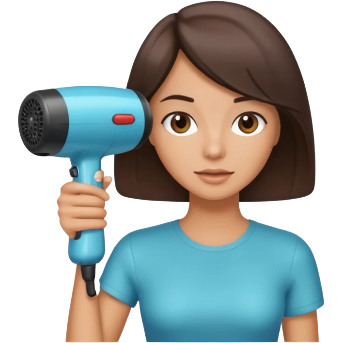 brunette bob girl hair stylist holding a hair dryer emoji