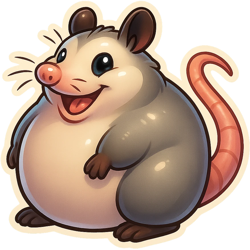 extremely chonky fat cartoon possum, sticker style emoji