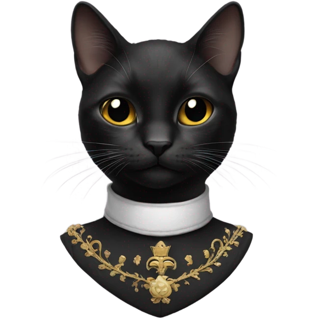 Black kitty with white patch on front of neck with them of royalty emoji