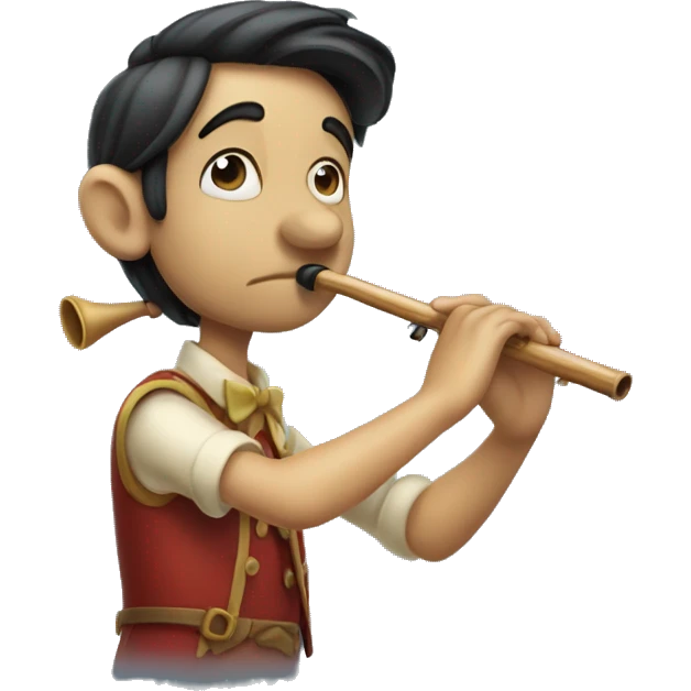 Pinocchio playing flute with his long wooden nose emoji