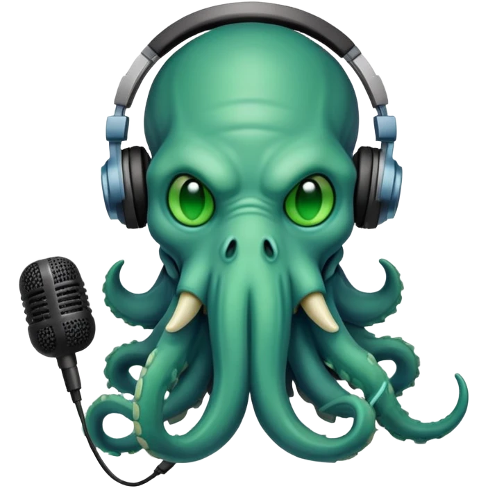 Cthulhu with headphones and microphone recording audio as a sound engineer emoji