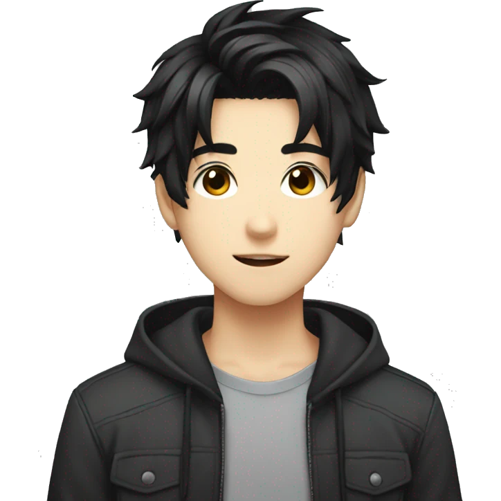 A anime teenager cute boy, black hair style  emoji
