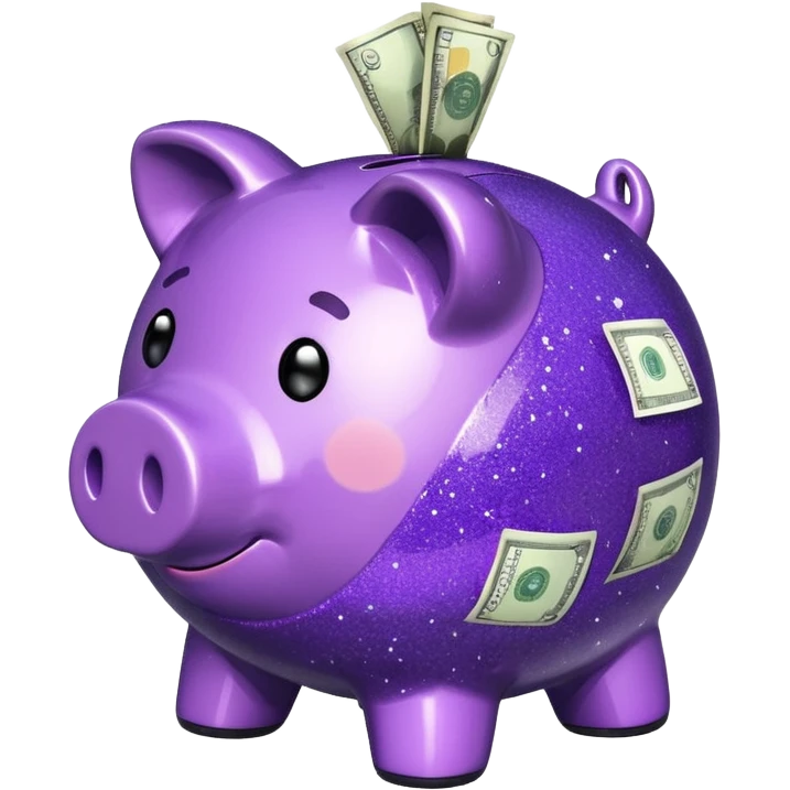 money in a glitter purple piggy bank emoji