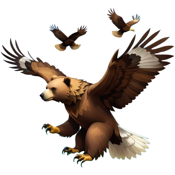 Collage of wild animals: a majestic bear in a lush green forest, a soaring eagle in the sky. A vibrant and detailed nature scene, capturing the beauty of wildlife. Transparent background. emoji