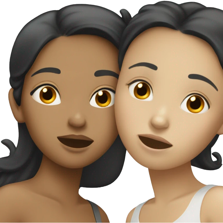 Lesbians kissing. They have long black hair and white skin color. emoji