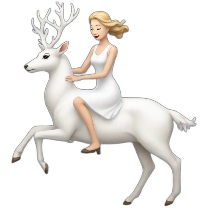 A woman in a white dress riding a white deer emoji