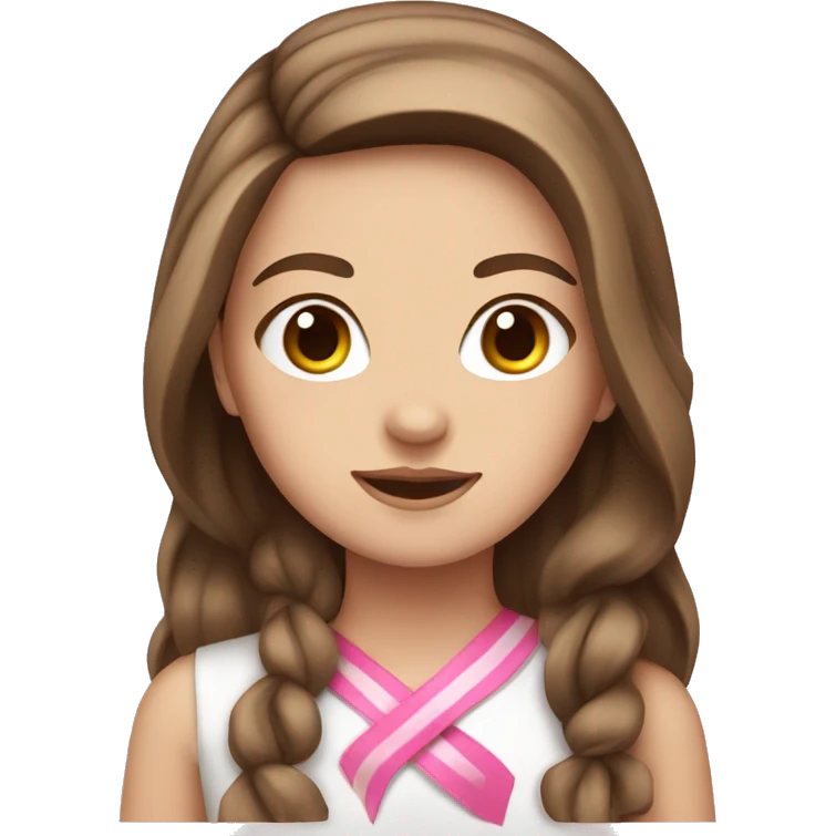 white Girl, straight brown hair with pink ribbon emoji