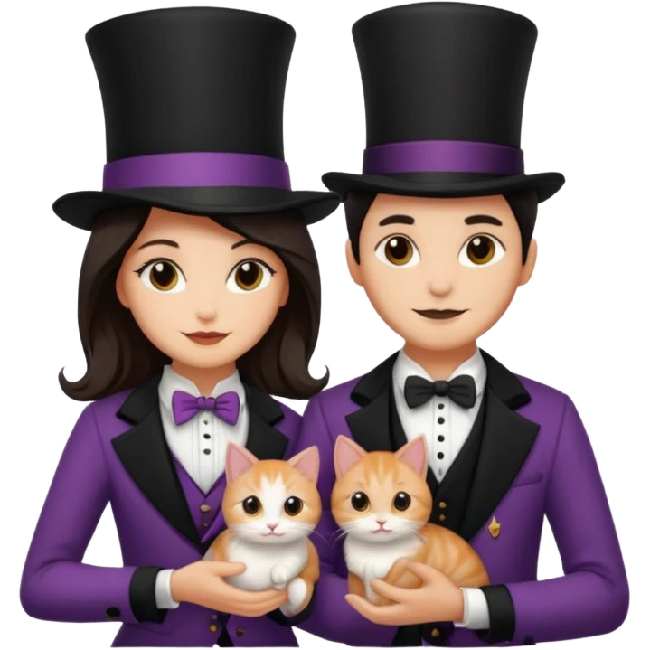 magician couple and their pet cat emoji